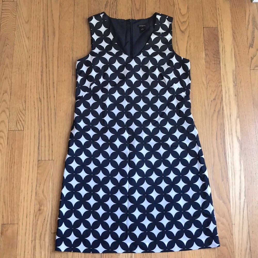 Blue and White Diamond Patterned Ann Loft Dress, Size 6